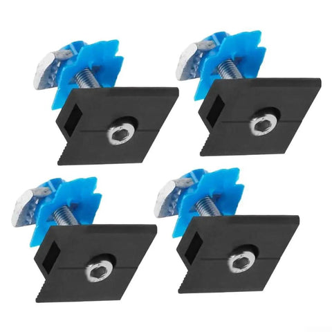 4 Pack Aluminum Alloy Solar Panel Mounting Bracket Clips With Wing Nuts Heavy Duty Roof Attachment Hardware in black and blue.