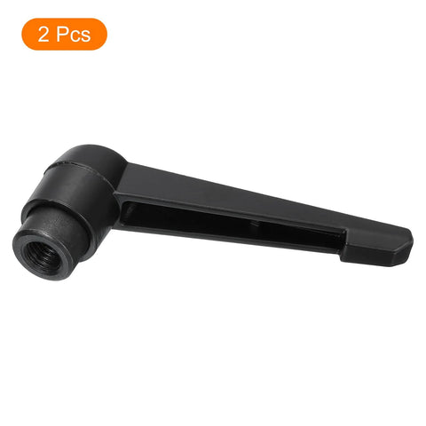 Black alloy steel M12 adjustable knob handle with female thread, push button ratchet for lathe machinery, 2 pcs, front view.