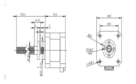 Top Shelf Nema 17 Stepper Motor Matched With 310Mm Lead Screw detailed technical drawing with dimensions.