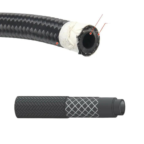 Pro 6AN To 3/8 Inch Fuel Line Hose Kit With Nylon Braided Steel Construction For Universal Car Install And Custom Builds Plus Extra Long 20 Foot Fuel Tubing Length, 3/8 inch hose close-up
