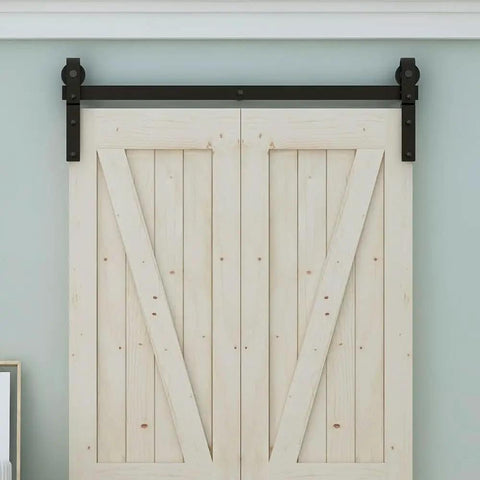 Heavy Duty Bi Folding Sliding Barn Door Hardware Kit For Two Doors No Fuss Install Smooth Quiet Glide 3 Ft Track Matte Black Carbon Steel