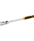3/8 Inch Drive 90-Tooth Locking Flex Head Teardrop Ratchet, 13 Inch, Dual Material Handle shown in profile view