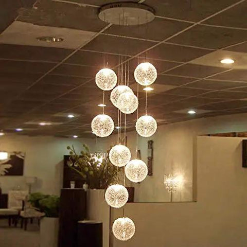Modern Round Glass Ball Chandelier With Long Stair Pendant Light Featuring Heavy Duty Steel Frame And Premium Glass Orbs For Easy Ceiling Setup And Killer Room Glow, showcasing multiple glass orbs.