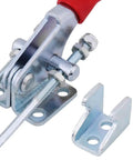Four Piece Heavy Duty Toggle Clamps Set With Quick Acting Release Latch And No Fuss Adjustable Base, close-up of clamp mechanism and mounting hardware.