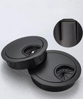Zinc Alloy Desk Grommet For Wire Organization And Cable Management, 53mm Hole Cover, Black, 2 Pack with close-up of electroplated finish