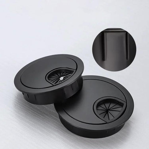 Zinc Alloy Desk Grommet For Wire Organization And Cable Management, 53mm Hole Cover, Black, 2 Pack with close-up of electroplated finish