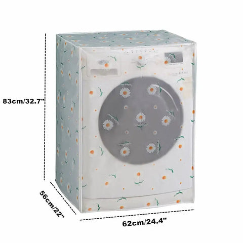 Washing Machine Cover Front Load Waterproof Dustproof Protector With Zipper Access For Washer And Dryer Moisture Proof And Stain Resistant Shield featuring floral design and measurements.