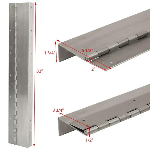 Heavy Duty Offset Piano Hinge Thirty Two By Five And Half Inch Extruded Aluminum Marine Grade Gray Finish with dimensions shown.