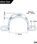 1-inch wide, 0.02-in thick zinc-coated U-shaped pipe strap with two mounting holes for conduit fixing.