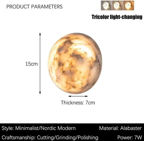 ROPCVAX Wall Sconce Lamp Light Fixture Lighting Modern Nordic, 15cm Alabaster globe, minimalist design, tricolor light-changing.