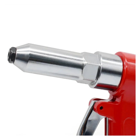 Pneumatic Rivet Gun With 90 To 120 Psi Air Power 1300 Kgf Riveting Tool Kit for aluminum and iron nuts, nozzle close-up view