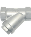 Front view of 1-inch stainless steel WYE pipe fitting with female NPT ends