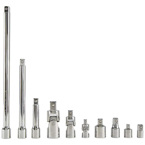 Socket Extension And Adapter Set 10 Piece Kit With Chrome Finish For Corrosion Resistance Quick Size Markings