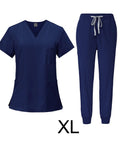Women Scrub Set For Clinics And Spas Top And Jogger Pants Navy Blue XL Machine Washable And Easy Care Workwear All Day Comfort