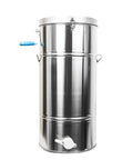 Two Frame Stainless Steel Honey Extractor Manual Beekeeping Drum Spinner with handle and spout for easy honey extraction.