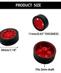 12 PCS RC Car Wheels Set 30mm Rubber Tires With 6 Round Axles 2mm Shaft And 100mm Length Red Perfect For DIY Model Toy Building Projects