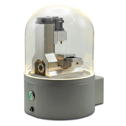 Sweet Mini Desktop CNC Machine With G Code 3 Axis Milling Simulator, compact CNC in transparent enclosure, aluminum frame.