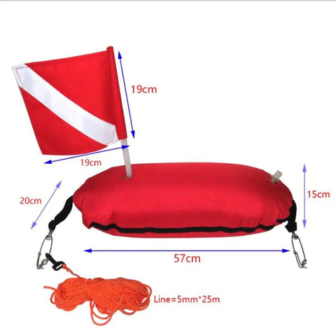 Spearfishing Torpedo Buoy With High Visibility Flag, 25m Nylon Line, PVC Bladder, Rugged Hydrodynamic Float For Scuba And Snorkeling