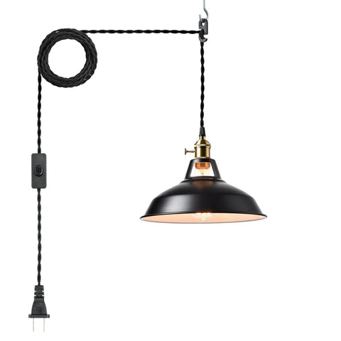 Industrial Plug In Pendant Light With Switch Black Barn Style Ceiling Lamp For Kitchen And Bar Perfect For Bedroom Restaurant Cafe Or Loft Decor Adds Modern Rustic Vibe And Easy Plug In Setup on white background