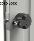 Code Lockout Door Knob Device Cover No Key Needed to Disable Doorknob From Outside Without Drilling, shown on metal door