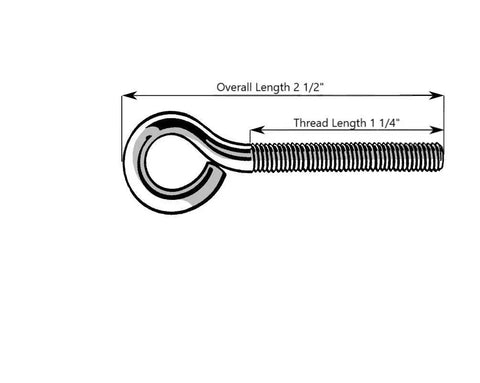 Heavy Duty Zinc Eye Bolt Set 1/4-20 Coarse Thread 2-1/2 Inch Long 15-Piece Pack with size dimensions shown