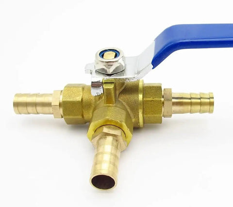 Brass L Port Ball Valve Connector For Garden Irrigation With 90 Degree Rotating Hose Barb Fitting Heavy Duty 20mm Fit Durable Garden Water Control Valve 1 Piece, brass valve with blue handle