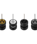 4 Piece 1/64 Scale Wheel And Tire Set With Real Riders Rims For RC Diecast Cars DIY Models Includes Axles, Gold Silver Black White