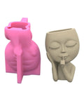 Two Piece Girl Head Planter Molds For Pots Made From Concrete And Silicone Face Portrait Sculpture Planter For Succulents