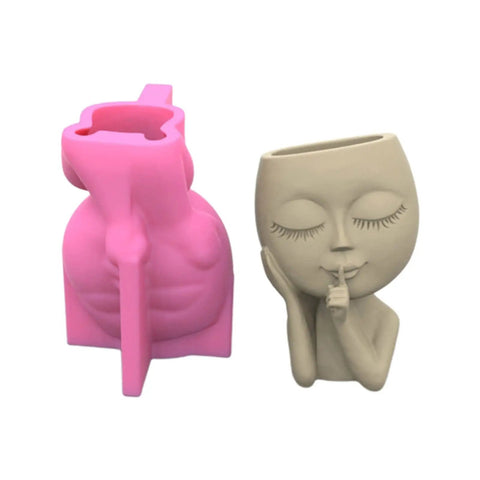 Two Piece Girl Head Planter Molds For Pots Made From Concrete And Silicone Face Portrait Sculpture Planter For Succulents