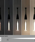Black Cylinder Crystal Pendant Light With Dimmable 5W LED illuminating at different brightness levels