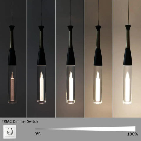 Black Cylinder Crystal Pendant Light With Dimmable 5W LED illuminating at different brightness levels
