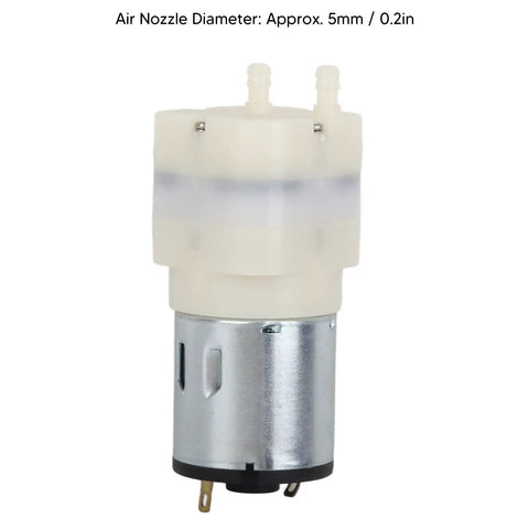 Smooth Operator Mini Vacuum Pump DC12V Low Noise Electric Air Motor with 5mm air nozzle, compact size for portable use.