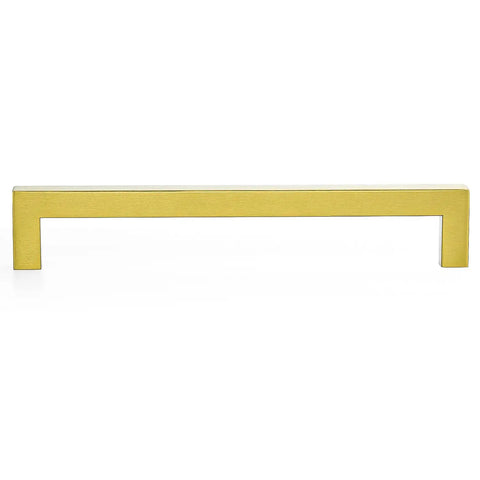 30 Pack Seven And A Half Inch Square Cabinet Handles Brushed Brass Drawer Pulls For Cabinets Cupboards Kitchen Hardware With Smooth Finish Easy Install And Durable Metal Construction Center To Center Seven And A Half Inch, showcasing a single handle on white background.