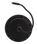 Heavy Duty 48V 500W Electric Bicycle Gear Hub Motor Featuring Brushless Rear Drive Aluminum Rim And All Weather Seal For Straight Up Smooth Riding On Folding Bikes viewed from the back showing connector.