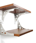Heavy Duty Shelf Brackets Built Tough For Wall Mounted Floating Shelves Stainless Steel L Bracket holding wooden shelf.