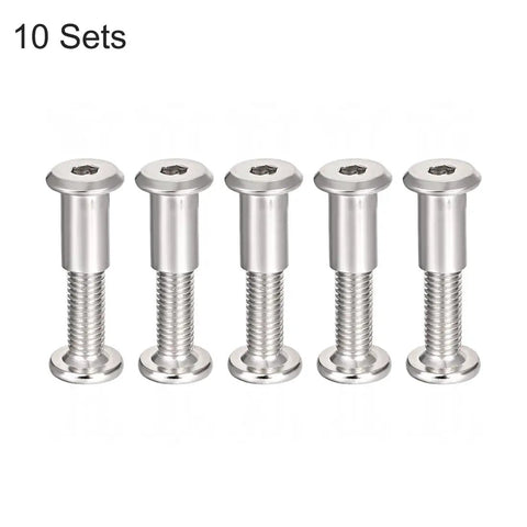 Top Shelf Quality M8x30mm Carbon Steel Screw Posts For 3/8 Inch Holes, set of five silver connecting fasteners.
