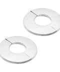 Top Shelf 304 Stainless Steel Pipe Trim Ring Self Adhesive Escutcheon Plate Super Slick Wall Split Flange view of two shiny trim rings.