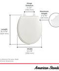 Traditional Luxury No Slam Slow Close Toilet Seat With Round Front In White dimensions and specifications shown
