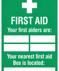 Green Emergency First Aid Tin Sign 12x8 Inch With Bold White Cross Eye Catching Vintage Metal Wall Plaque for Office Workplace School and Clinic Easy to Spot First Aid Kit Location Notice