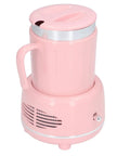 Electric Coffee Mug Warmer And Ice Cold Chiller With Dual Mode Temp Control Aluminum Desktop Heated Coaster USB Powered Drink Stand Keep Your Sip Fresh For The Daily Grind Pink close-up of the container with handle.