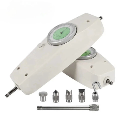 Push Pull Force Meter Analog Gauge For Precise 10N To 500N Force Testing Handy Dynamometer, white handheld lab tool with attachments