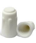 Two white porcelain wire connector caps for 22-14 AWG wiring