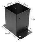 Heavy Duty 4x4 Post Base Brackets Black Powder Coated 14 Gauge Steel 8 Pack with dimensions in inches for deck support