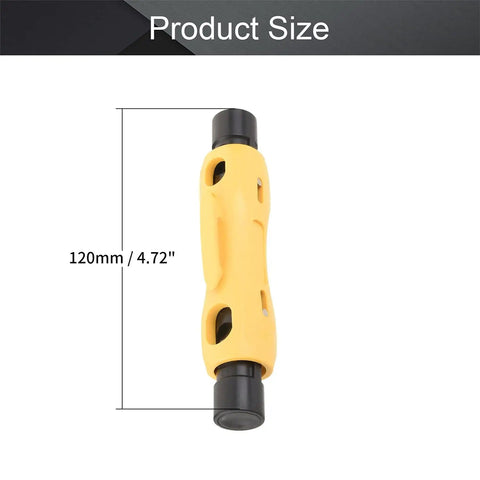 Double Ended Coax Cable Stripper 2 Pack For RG6 RG59 RG7 RG11 shown at 120mm size with yellow handle