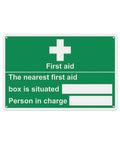 Nearest First Aid Box Location Metal Sign 12x8 Aluminum Durable Rust Resistant Industrial Warning Plaque For Indoor And Outdoor Use