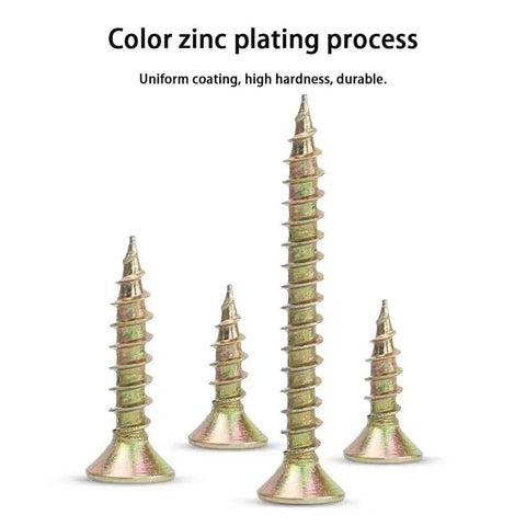 M4 Flat Head Wood Screws Set 340 Pcs Philips Drive Countersunk Self Tapping Screws Yellow Zinc Plated Finish for wood and metal projects