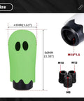 Flat Out Smooth Shifting Universal Gear Knob Featuring Glowing Phantom Etching and Contoured Machined Aluminum Handle dimensions and adapters.