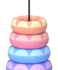 Sturdy Metal Pool Float Rack Organizer For Poolside Storage Holds 5 To 6 Swim Rings 64 Inch Tall with colorful rings
