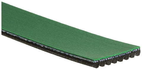 FleetRunner Micro V Serpentine Drive Belt Heavy Duty Engine Replacement with high temperature resistant green material shown close-up
