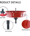 Moretopgood 6 Inch HSS Bi-Metal Hole Saw Kit With Arbor And Dust Bowl, showing sharp teeth and non-slip shank details.